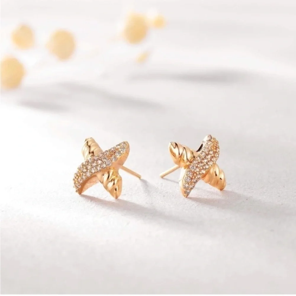 GOLD 14k Gold Plated Cubic Zirconia Cross Stud Earrings